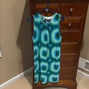 Leslie evers Stylish Geometric sleeveless Patterned Dress, size large,blue/green